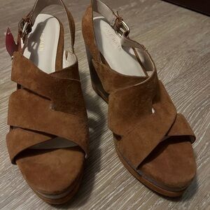 Cole Haan Women's Brown Suede Wedge Sandals Sz 8